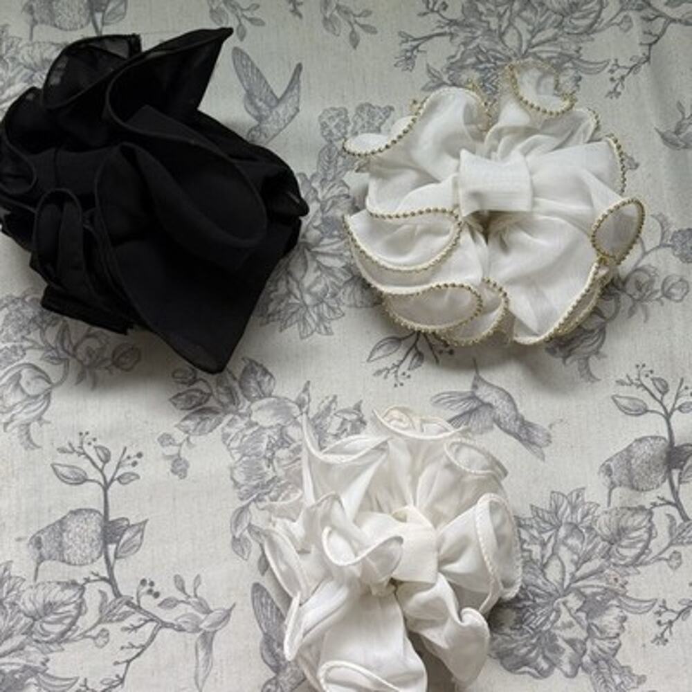Vtg 80s 90s Fabric Clip Hair Claw Clincher Bow Ribbon Black White Cottagecore